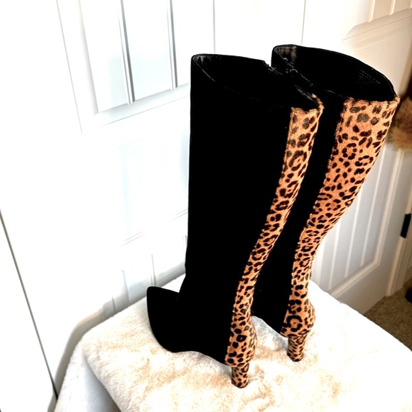 ALFANI BLACK LEATHER & CALF HAIR BOOTS - Picture 1 of 15